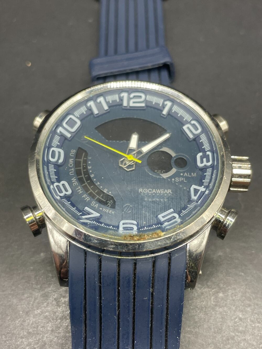 Rocawear RM4002 Men's Blue Silicone Strap Watch Analog Digital Dual Time Alarm